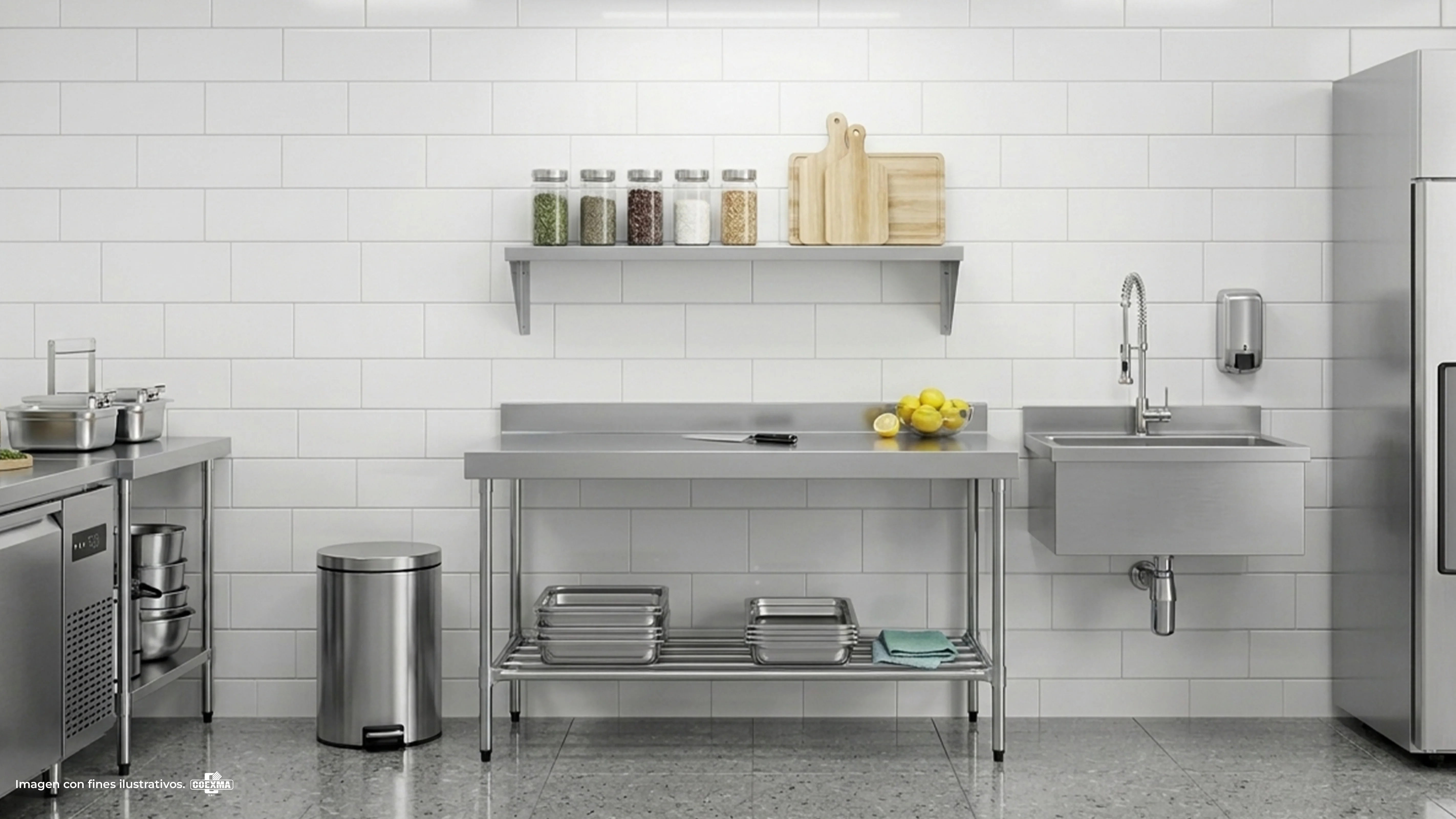 Mesa Inox con Espejo y Borde Sin Soporte MITEBEP-1500 Estructura Pintada