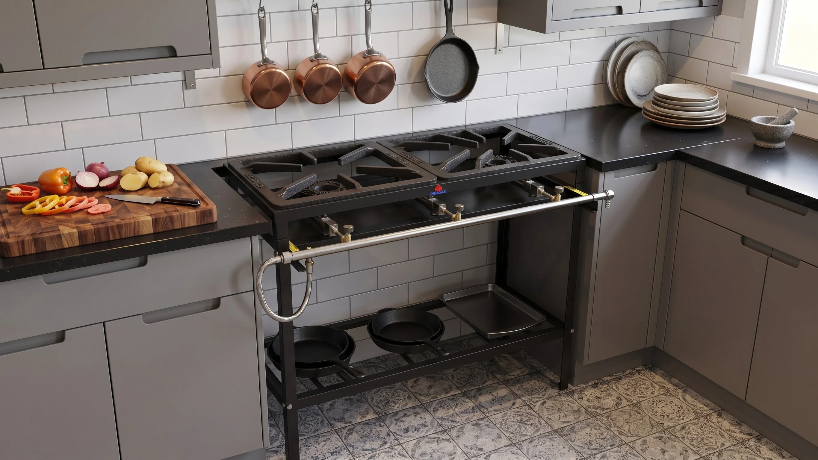 Cocina a Gas Industrial PREA-200 Alta Presión Pie 2 Quemadores